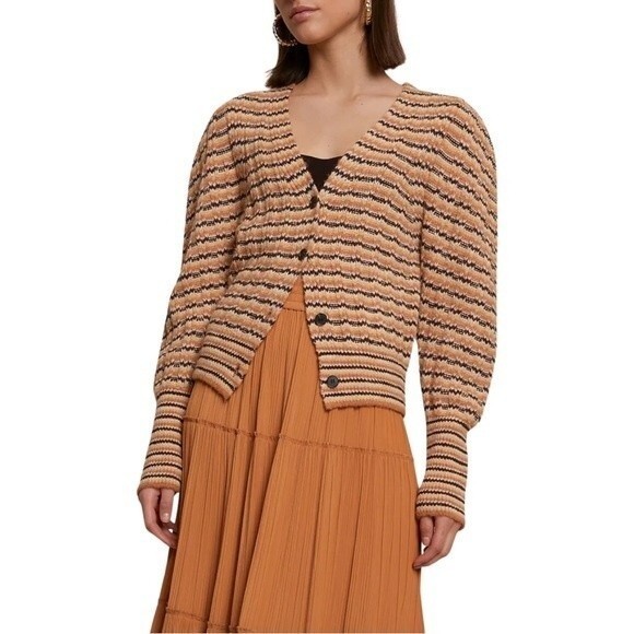 NWT A.L.C. Sweater Rebekah Cardigan Cashew Multi Stripe Button Front Size XS NEW - Picture 7 of 14